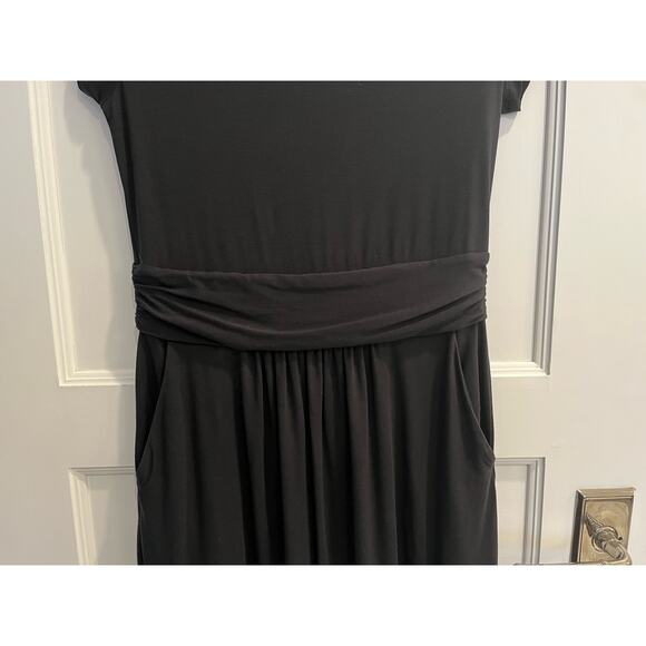 Quince Size M Medium Tencel Jersey Ruched Waist Dress Black Pockets - Picture 7 of 8
